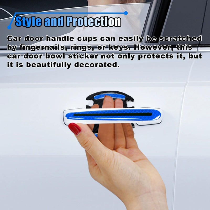BDZMC 8PCS Reflective Car Handle Protector Stickers, Carbon Fiber Covering - Anti-Scratches Bowl Sticker, Adhesive & Mark-Free (Blue) - Image 5